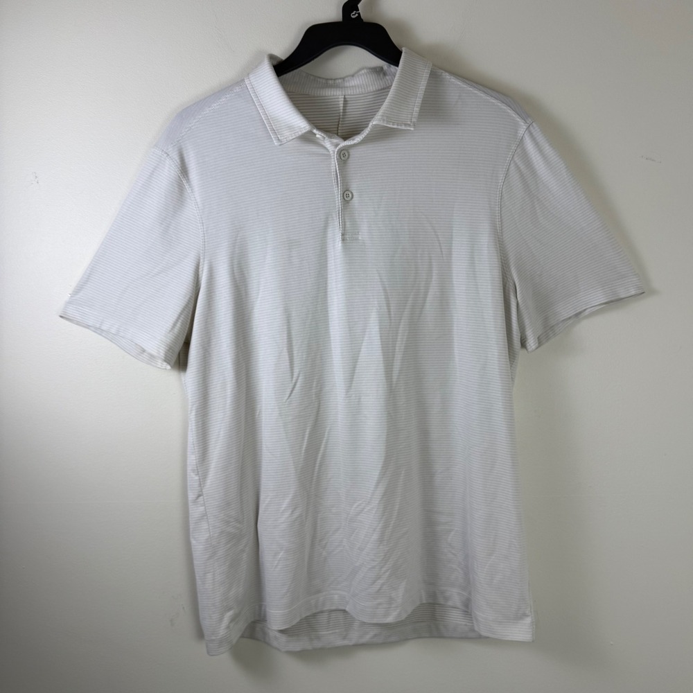 Lululemon Evolution Polo Shirt Adult Large Yellow Beige Striped